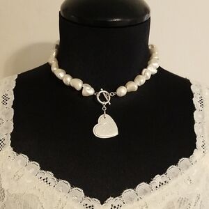 Faux Pearl Necklace With Heart Charm